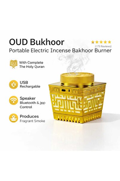 IQRAA Portable Electric Oud Bukhoor Burner & Quran Speaker – Gold Edition