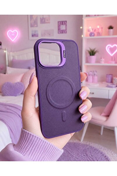 Case I PHONE 16 PRO MAX Mor Deri Standlı Kılıf