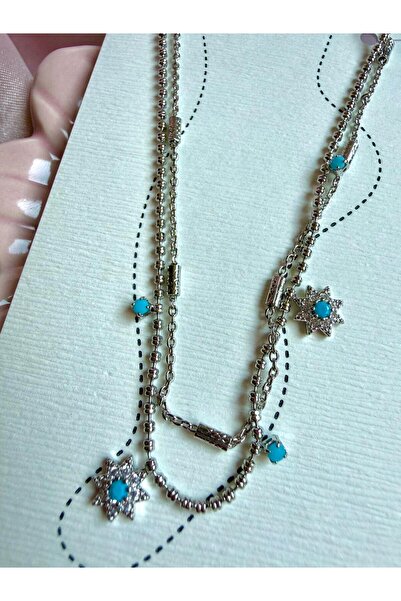 Alunea Accessories Mavi Boncuklu Taşlı Sallantılı İkili Halhal
