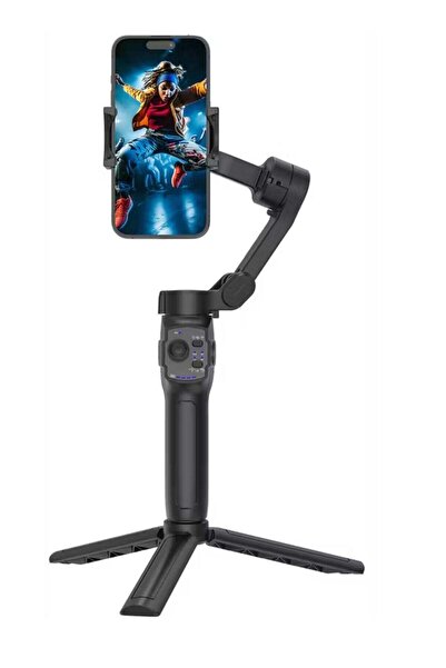 porodo 3-Axis Gimbal with Stabilizer Magnetic Fill Light, Smart Live Tracking, Long Battery Life, One-Key Angle Switch, 780 Minutes Working Time - Black