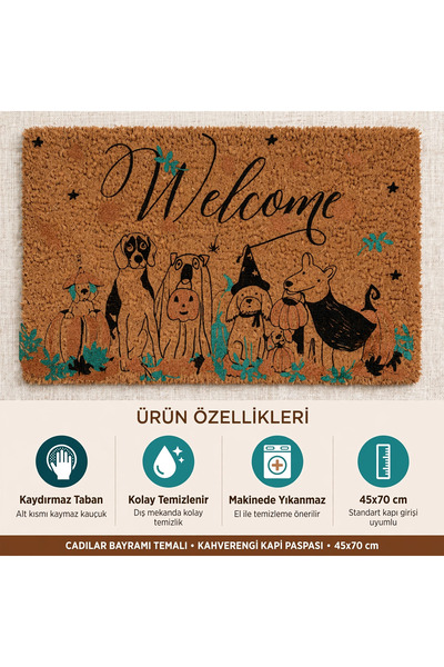 Evoris Coco Cc031A Welcome Dog Patterned Thick Non-Slip Sole Moisture Absorbing Stylish Design Door Mat 45X75 cm