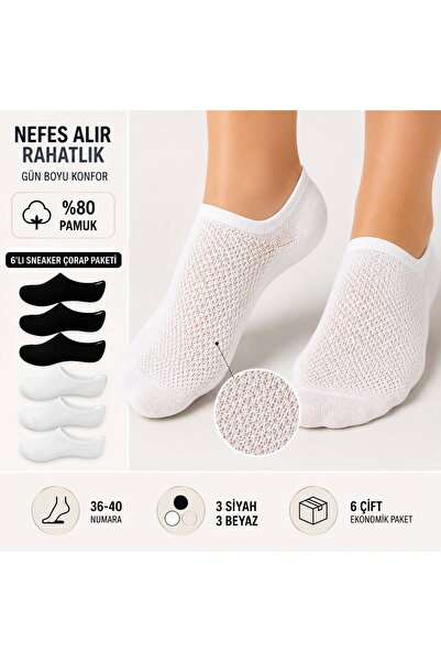 ÖZ ABT 6 Çift Sneaker Çorap %80 Pamuk Nefes Alabilir Görünmez Babet Çorap