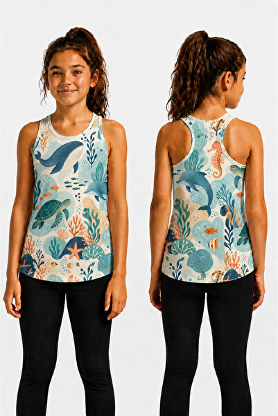 BEYDEX Crew Neck Patterned Zero Sleeve Standard Fit Girls' Sports Tank Top