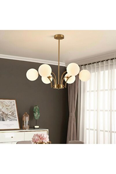 demet habek mylights Mat Altın Gold Kaplama Altılı 6 Kollu Modern Salon Avize...