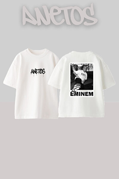 Anetos Eminem_28 Λευκό μπλουζάκι με στάμπα σχεδίου Unisex Oversize