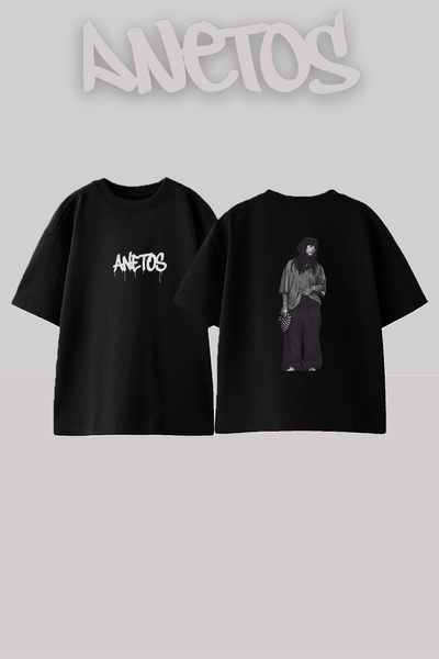 Anetos Μπλουζάκι Billie Eilish_43 με στάμπα σχεδίου, Unisex, Oversize, Μαύρο