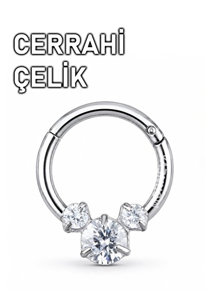 MORNEVA Cerrahi Çelik Miki Taşlı Tam Halka Septum Daith Piercingi (1 Adet)