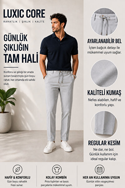 LUXIC CORE Men's Linen Blend Casual Trousers Comfortable Fit Stylish Design