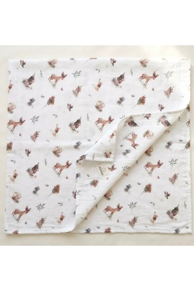 jr.bunnies 100% Cotton Muslin Baby Blanket 100X100 cm Tiny |   Forest Patterned, Multi-Purpose, Breathable Baby Blanket