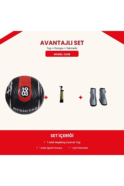 Beşiktaş Lisanslı Club 5 Numara Futbol Topu + Pompa + Tekmelik - Avantajlı Set