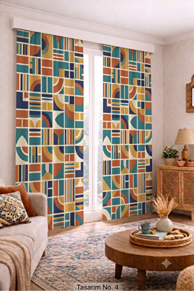 EFSANE PET Modern Vintage Patterned Background Curtain 140X260 cm 2 Wings Dec...