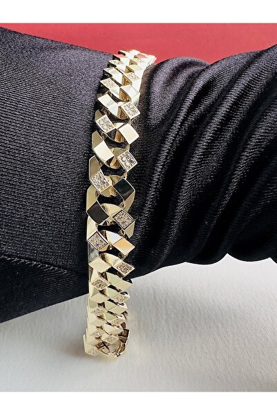 Adel Gold 14 Ayar Altın Kadın Taşlı Gurmet Zincir Bileklik-Özel İşçilikli Mod...