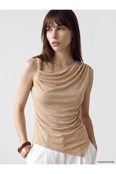 LC Waikiki I Draped Roba Collar Asymmetrical Cut Gathered Blouse from Freezen...