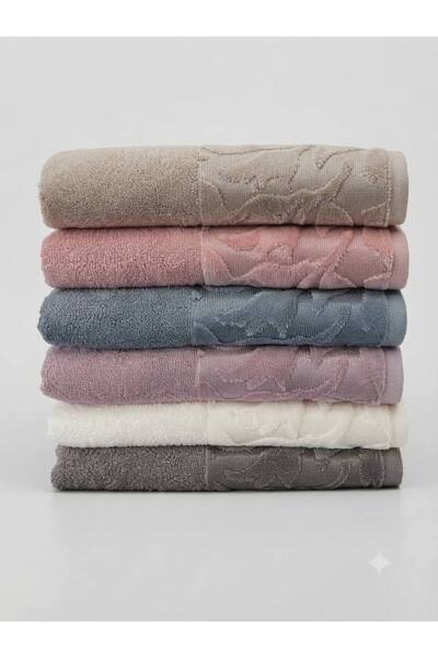 ŞENER HOME 6-Pack Lily Partial Velvet Hand & Face Towels 50X90Cm.