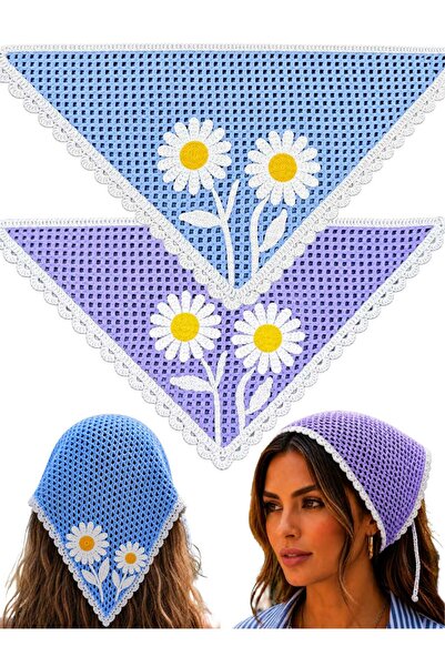 MyHubi Women's Knitted Vintage Bandana with Daisy Flower Motif Summer Bohemia...