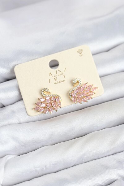 Generic Brand Dgc Avm ®   Pink Zircon Stone Gold Swan Model Women's Earrings