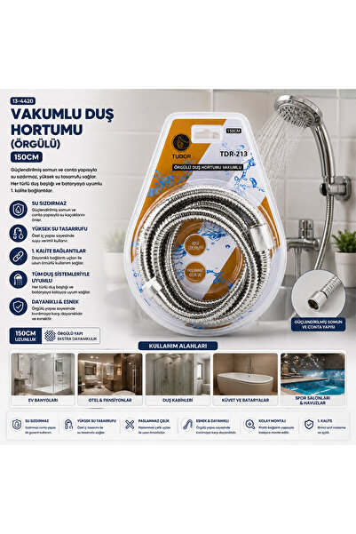 Lunaev Chrome - Braided Vacuum Shower Hose 150 cm Vacuum Packaging
