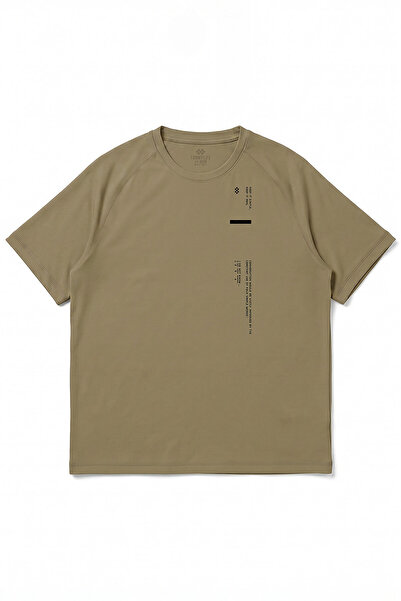 TOMMY LIFE Dark Beige Printed Oversized Short Sleeve Men's T-Shirt - 88465