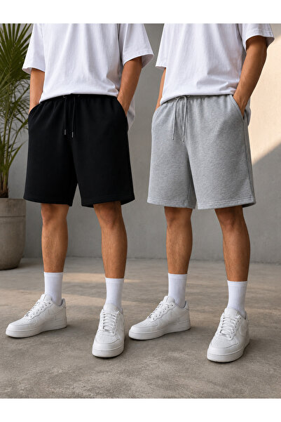 CAONNES 2-Pack Men's Shorts (Black-Grey) Summer Shorts Comfortable and Anti-S...