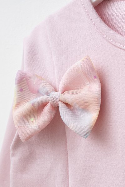 Minipodyum Girl's Dress with Tulle, Heart Pattern and Bow Detail