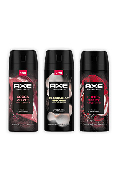 Axe Erkek Sprey Deodorant Cherry Spritz 150 ml + Cocoa Velvet 150 ml + Marsmallow Smoke 150 ml