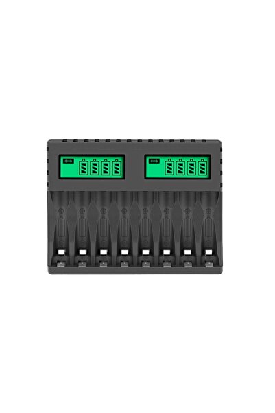 NEXTLY Încărcător de baterii AA/AAA cu LCD, NEXTLY, 8 sloturi, USB-C, Negru
