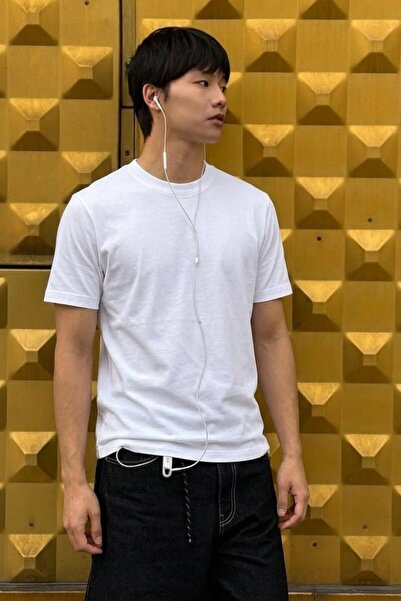 DAMGA JEANS Men's Relaxed Casual White Stretchy T-Shirt