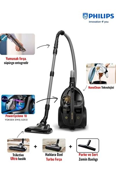 Philips Marathon ULTIMATEXB9125TOZ Torbasız Süpürge+ Halı Döver Turbo Başlık ...