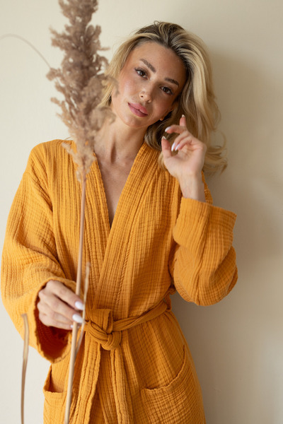COMO HOME 4 Katlı Müslin Kimono %100 Pamuk Yazlık Bikini Mayo Üstü Sabahlık