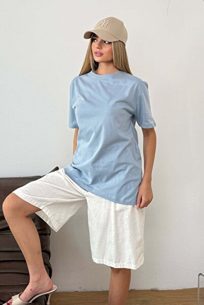 GİYSA Γυναικείο T-Shirt με λαιμόκοψη ποδηλάτου, βασικό, μπλε - 23507