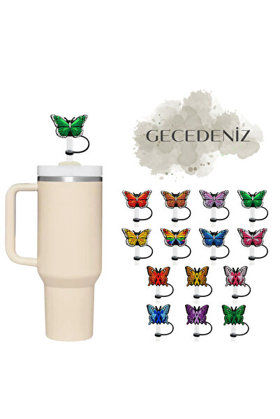 GECEDENİZ Thermos Compatible Straw Stopper Butterfly Model 1 Green