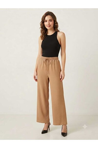 Modella Life Women's Elastic Waist Drawstring Aerobin Palazzo Wide Leg Pants