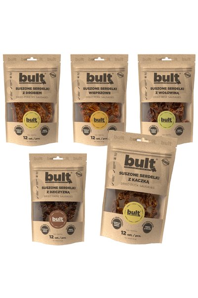 Bult Gustare câini, Bult, 5x80g, Mixtă Selecție Cârnați, Câini Adulți, Susțin...