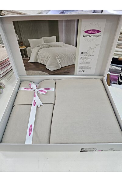 KÜBRAHOME'S Ri̇stal Double Size Ranforce Bedding Set Beige