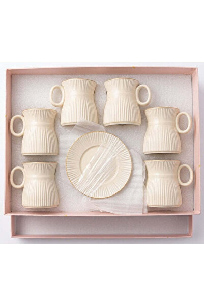 AKDC Hamid 12-Pcs Ceramic Cup & Saucer Set | 6 Cups + 6 Saucers | Light Cream...