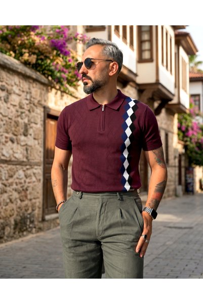 higo Men's Old Money Zippered Knitwear Polo