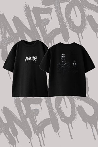 Anetos Travis Scott_19 Dizajn T-shirt majica sa širokim izrezom i printom, crna