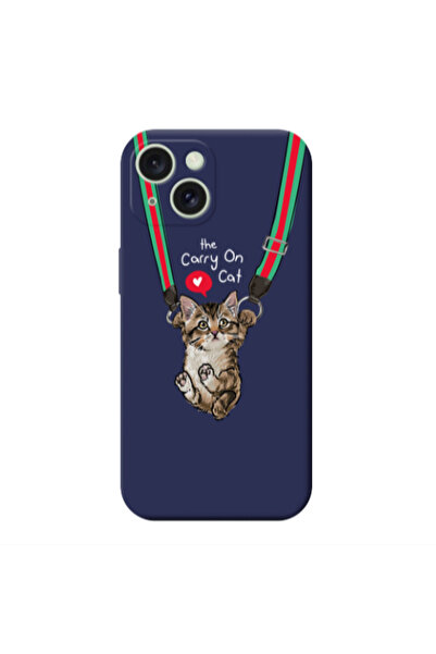 Other Apple iPhone 15 Plus Swinging cat Dark blue Colored Silicone TPU Θήκη