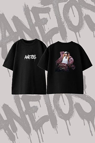 Anetos Central Cee_6 Design Printed Oversize Crew Neck T-Shirt Black