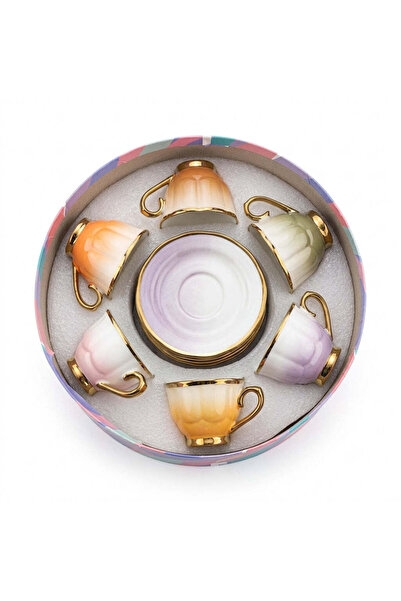 AKDC 12-Piece Ceramic Cup & Saucer Set | 6 Cups + 6 Saucers | Assorted Ombre ...