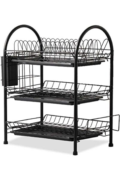 Generic 3-Tier Dish Drying Rack With Removable Drain Board Black 51.5x16x26cm
