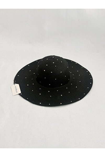 Moodbasic Serpme Stone-Embellished Wide Brim Straw Hat