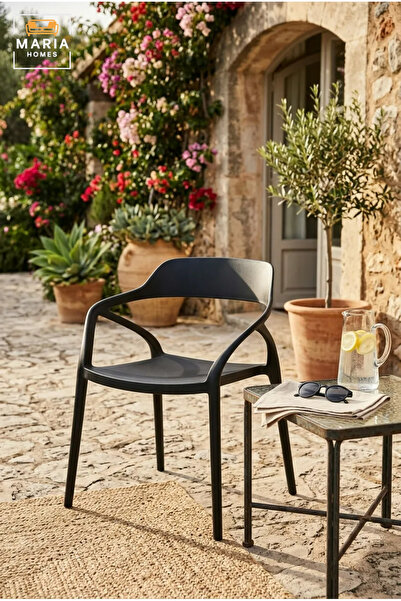 MARIA HOMES Modern Black Outdoor Armchair – Stackable Patio Dining Chair for ...