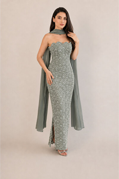 DVNA Dvna Evening Gown with Full Embroidery and a Flowing Tiffani Shawl