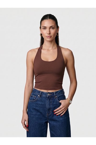 Noe Collection Women's Halter Neck Slim Fit Backless Slim Fit Basic Bodysuit