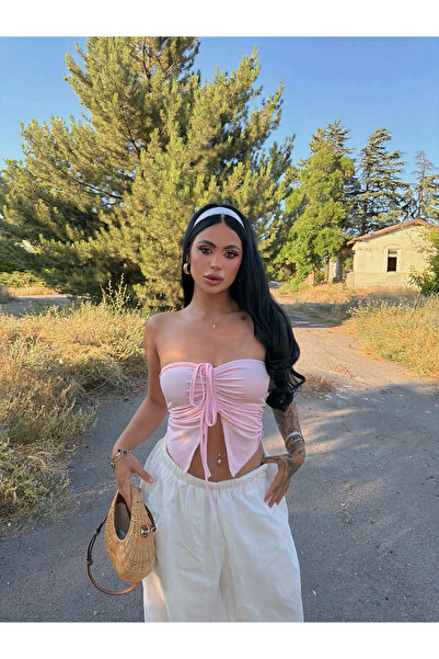 kırmızı butiks Powder Pre-Gathered Butterfly Crop Top