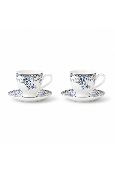 Meturas Nihal 2-Piece Porcelain Coffee Cup Set, 100 Ml, Patterned Cup and Sau...