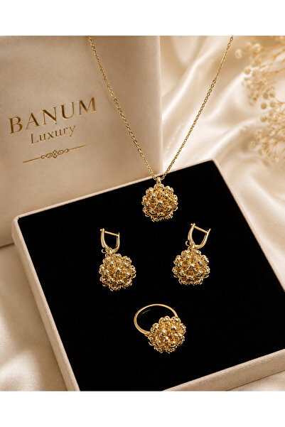 Banum Luxury Yenı Tasarım Dorıka Tarzı Zarif 3lü Set Küpe´´Yüzük´´KolyeÜçü