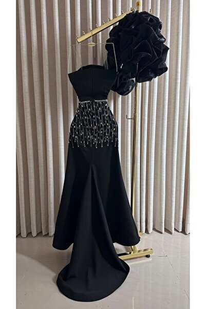 ZAYNAFASHIONSA Luxurious and Charming Black Evening Dress with a Ribbon Desig...