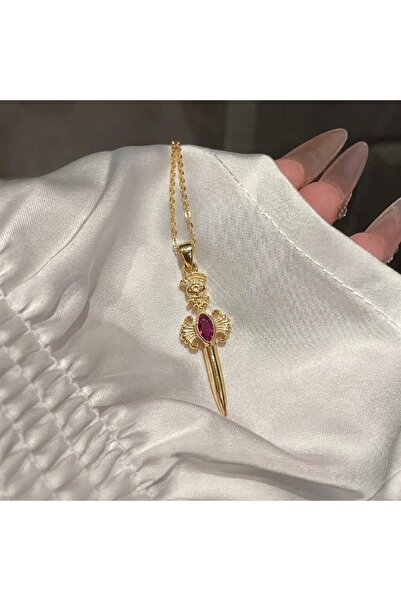 Heda Jewelry Pink Sword Kolye - Bohem Kılıç Kolye - Vintage Kılıç Temalı Kolye